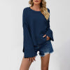 Round neck flared sleeves solid color round neck women's sweater