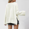 Round neck flared sleeves solid color round neck women's sweater